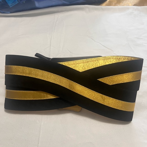 VINTAGE PALOMA PICASSO Wide Overlapping Cinch Belt- Black Velvet/Gold -NWOT SZ.M - Picture 12 of 13